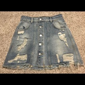 Free People Distressed Raw Hem Button Front Skirt